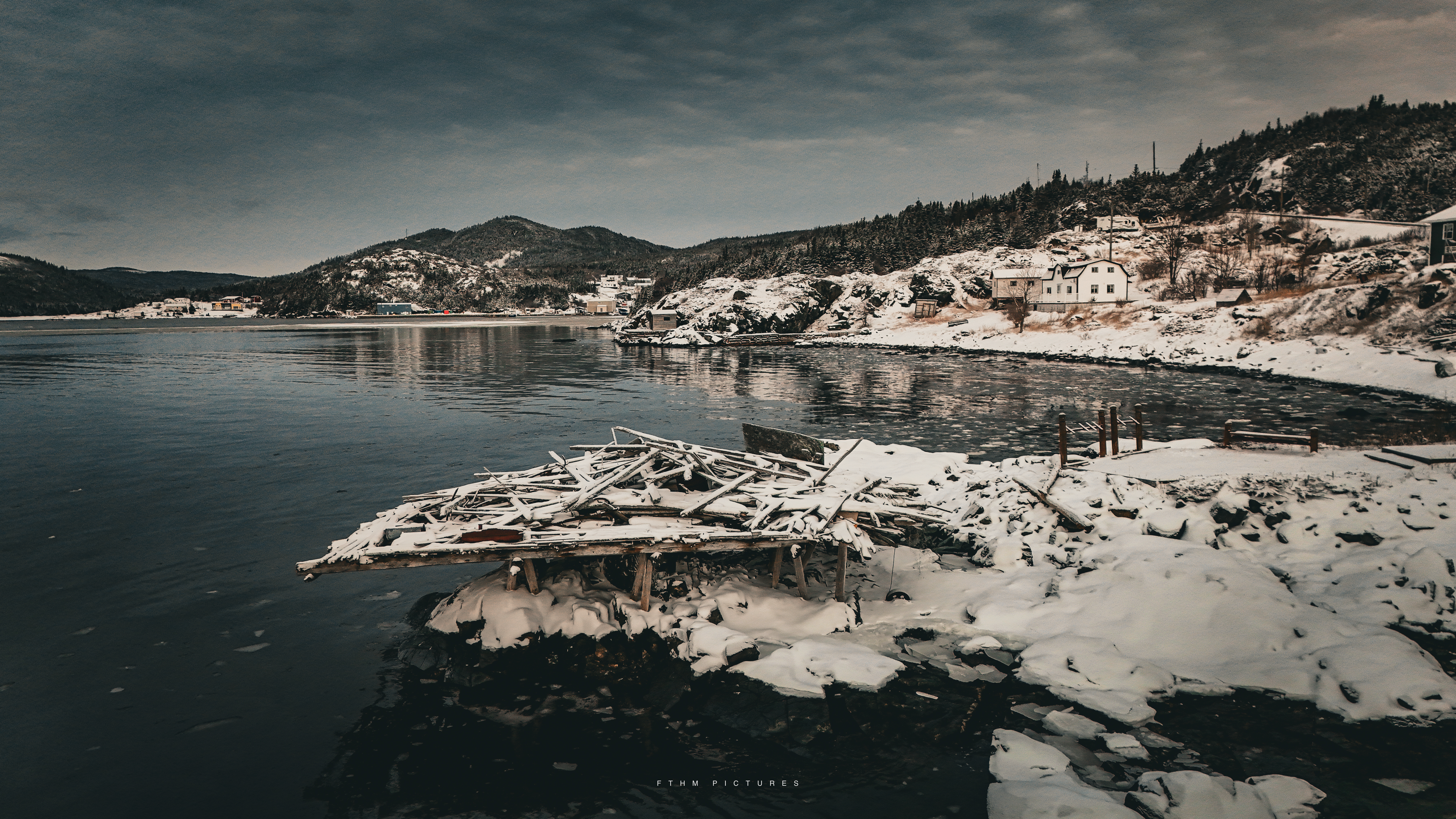 Snow-covered outport in winter